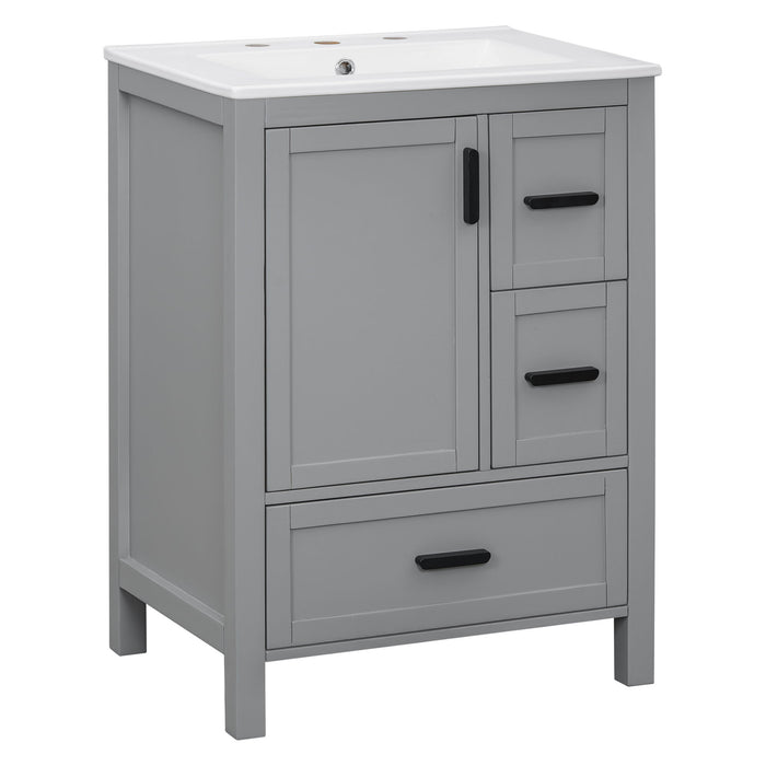 Bathroom Vanity With Sink, Soft Close Door, Double Layer Door Shelf And 3 Drawers - Gray