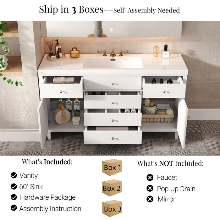 Bathroom Vanity With Sink, 5 Legs, Soft Close Drawers