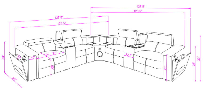 Nova - Sectional With Bluetooth Speaker, LED And Lifting Wine Cabinet
