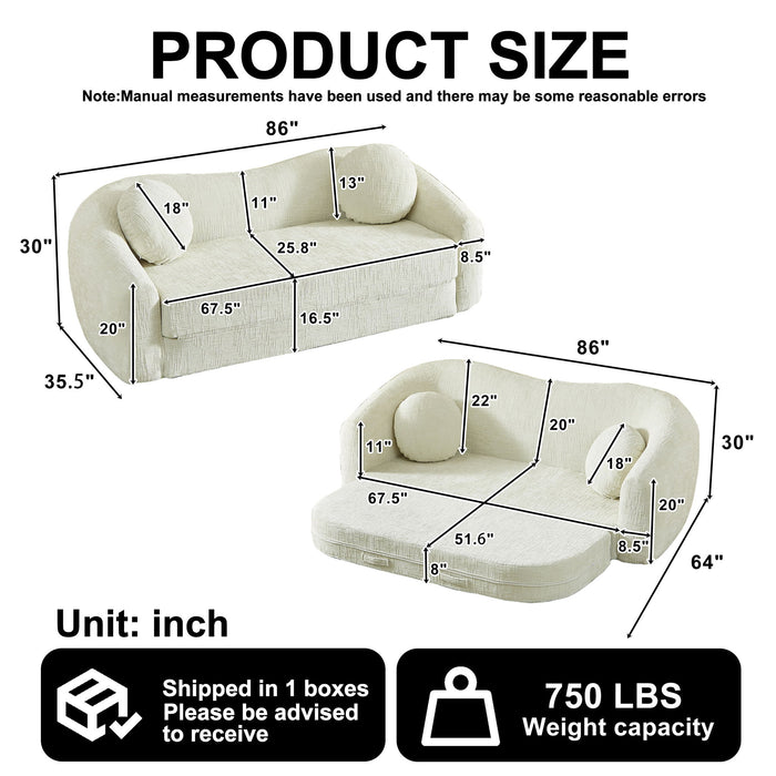 Curved Convertible Sofa, 2 In 1 Frameless Folding Sofa Bed With Pull Out Base And Deep Seat