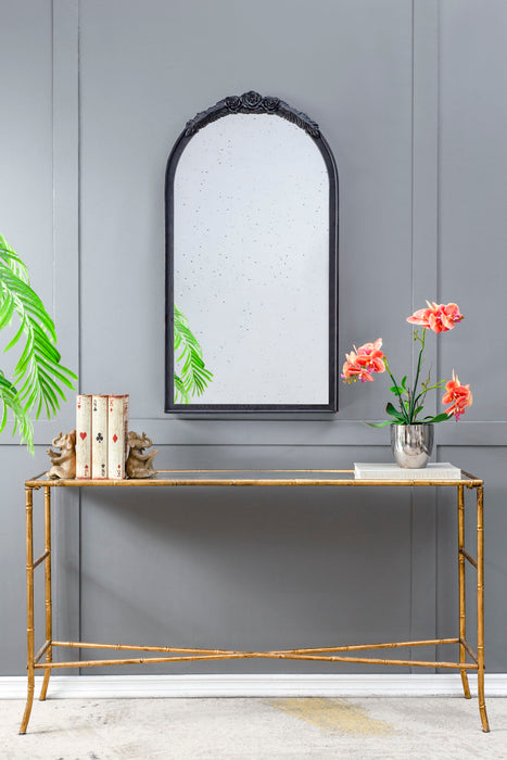 Hand Carved Rose Antique Mirror Frame, Wood Arch Mirror Wall Decor For Living Room