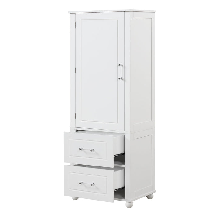 Tall Freestanding Bathroom Storage Cabinet With 2 Drawers And Adjustable Shelf