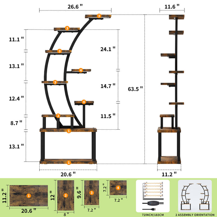 9 Tiered Indoor Plant Stand With 5 Adjustable Grow Lights