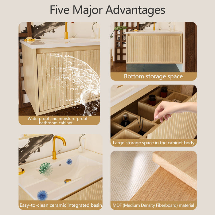 Wall Mounted Floating Bathroom Vanity With Sink And Drawers