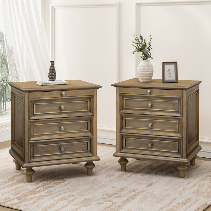 Nightstands With 4 Drawer, Storage End Table With Hidden Pull Out Shelf