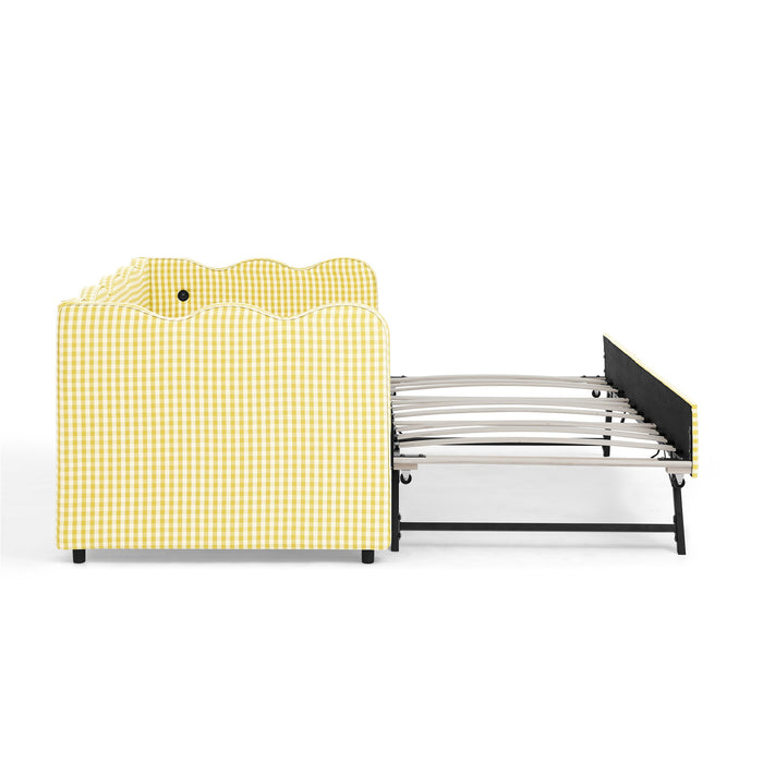 Gingham Daybed With USB Charging Port, Wave-Shaped Design