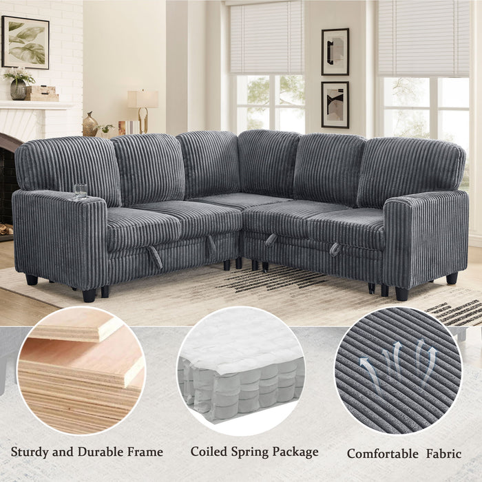 L-Shaped Sofa With Pull Out Sofa Bed With USB