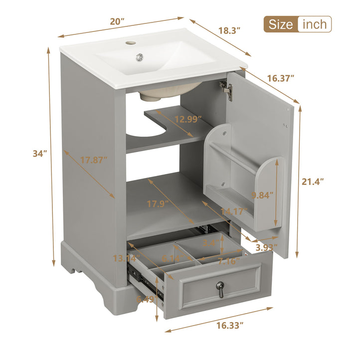 Bathroom Vanity With Sink, Soft Close Door, Adjustable U-Shaped Shelf