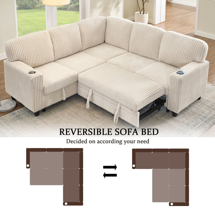 L-Shaped Sofa With Pull Out Sofa Bed With USB