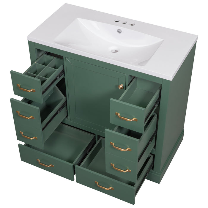 Modern Bathroom Vanity With Sink, 6 Drawers, Adjustable Shelf