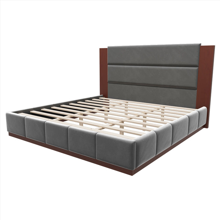 Modern Upholstered Platform Bed With Extended Headboard