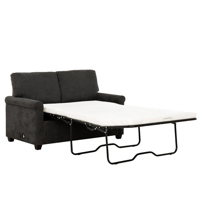 Convertible Twin Sleeper Sofa With USB Ports, 2 Seater Upholstered Loveseat - Dark Gray