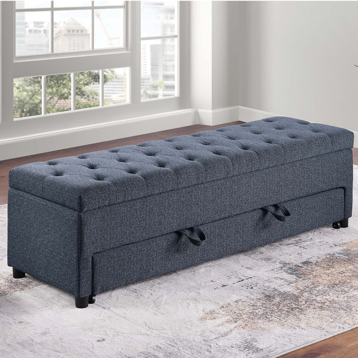 Storage Ottoman With Tufted Seat And Underseat Drawer