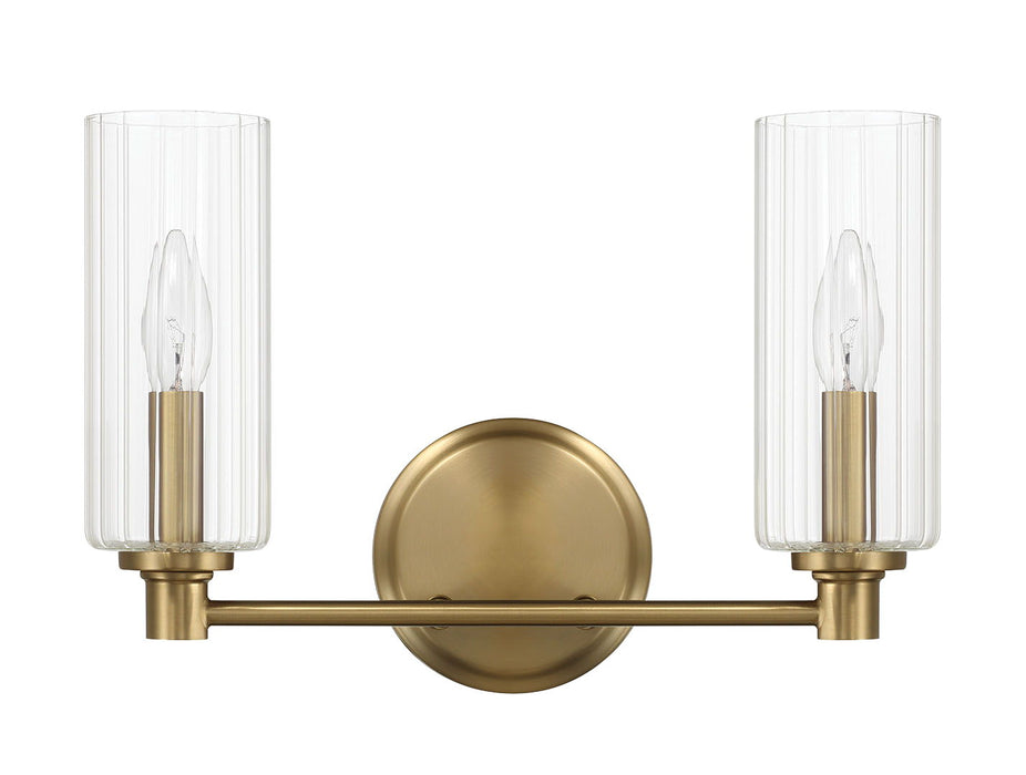 Regal - Double Light Vanity With Clear Ribbed Satin - Antique Brass / Clear