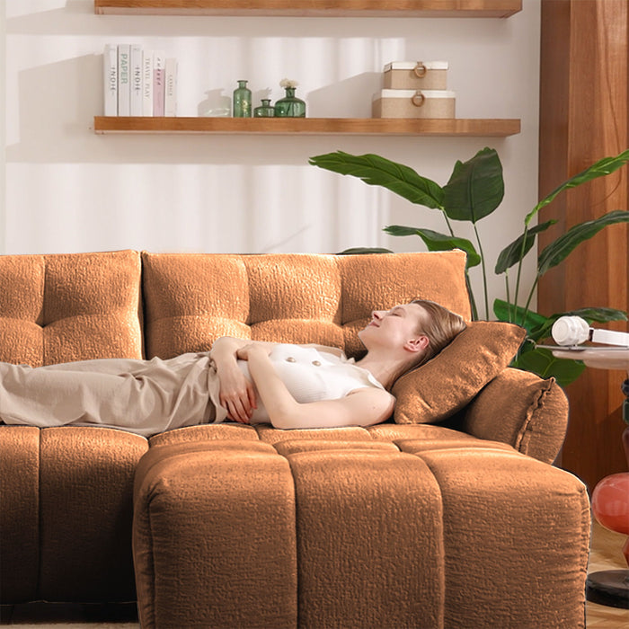 Sofa Set With Ottoman And Pillows, Textured, High Resilience Cushions