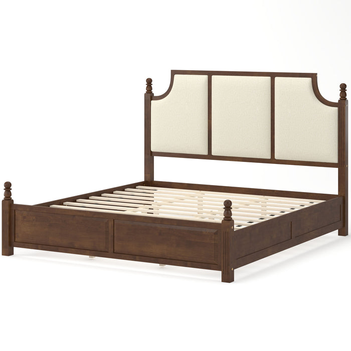 Farmhouse Platform Bed Frame & Tall Upholstered Headboard