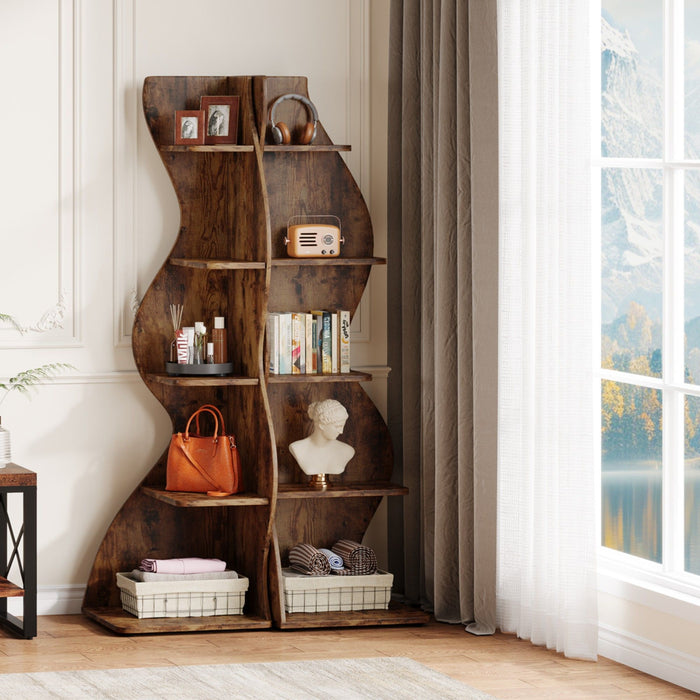 5 Tier Wavy Corner Bookshelf And Plant Stand For Living Room