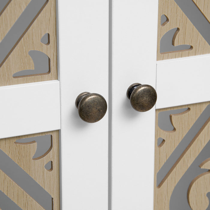 Hollow Pattern 2 Door 3 Drawer Wardrobe, The Collision Of Wood Color, Suitable For Bedrooms And Dressing Rooms - White