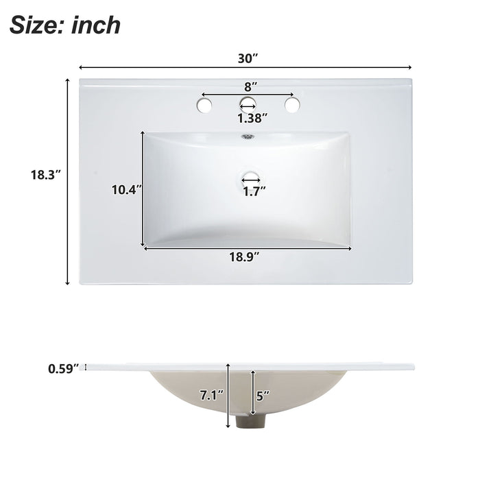Modern Bathroom Vanity With Ceramic Sink, Soft Close Doors, Adjustable Shelves