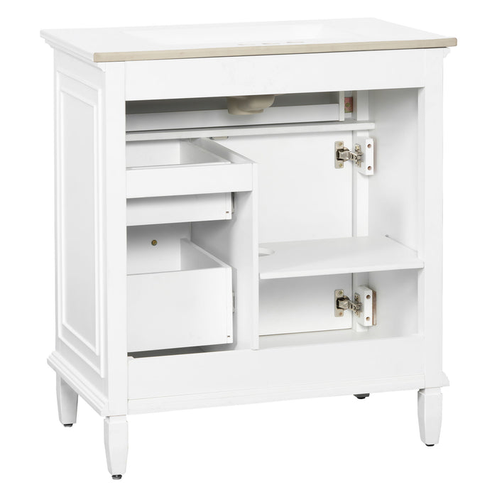 Bathroom Vanity With Sink Top, Flip Drawers, Adjustable Shelf