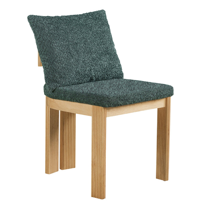 5 Piece Indoor Dining Set With Fluted Table Upholstered Chairs - Green / Natural