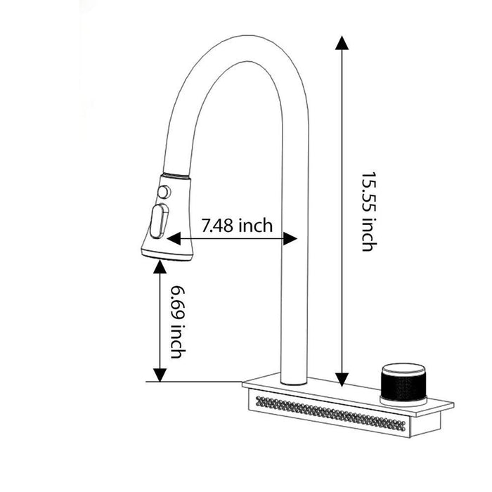 Waterfall Kitchen Sink With Pull Out Faucet & Cup Washer