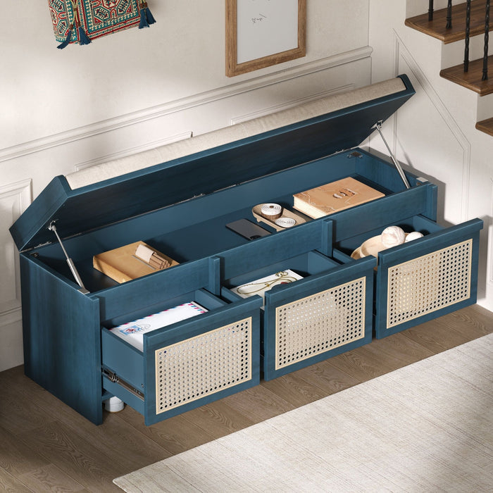 Entryway Shoe Bench With Drawers & Button Tufted Cushion
