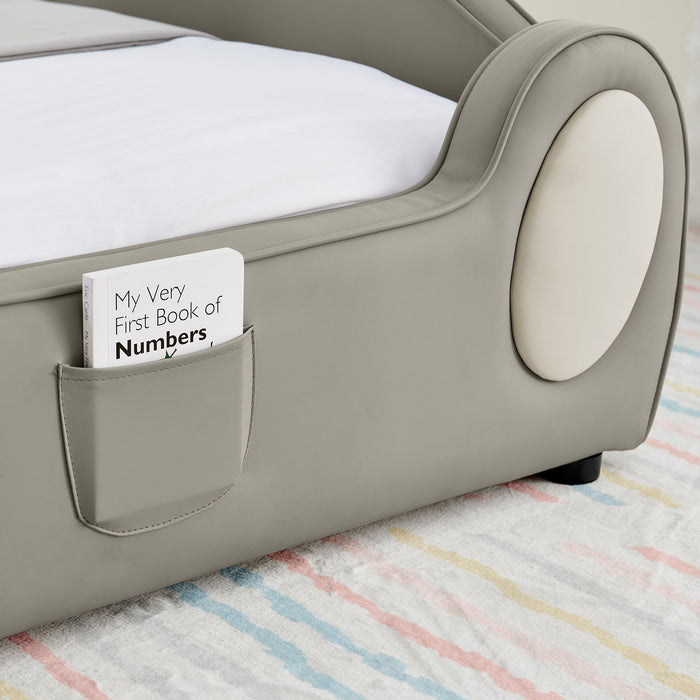 Cute Cloud Shape Bed With Guardrails Cartoon Design, Storage Pocket
