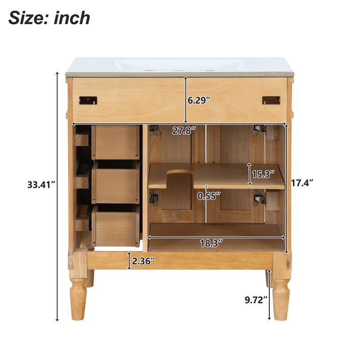 Modern Bathroom Vanity With Ceramic Sink, Soft Close Doors, Adjustable Shelves
