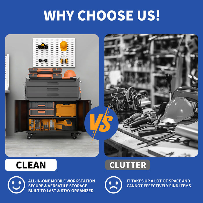 Rolling Tool Cabinet Heavy Duty Garage Storage With Lockable Doors