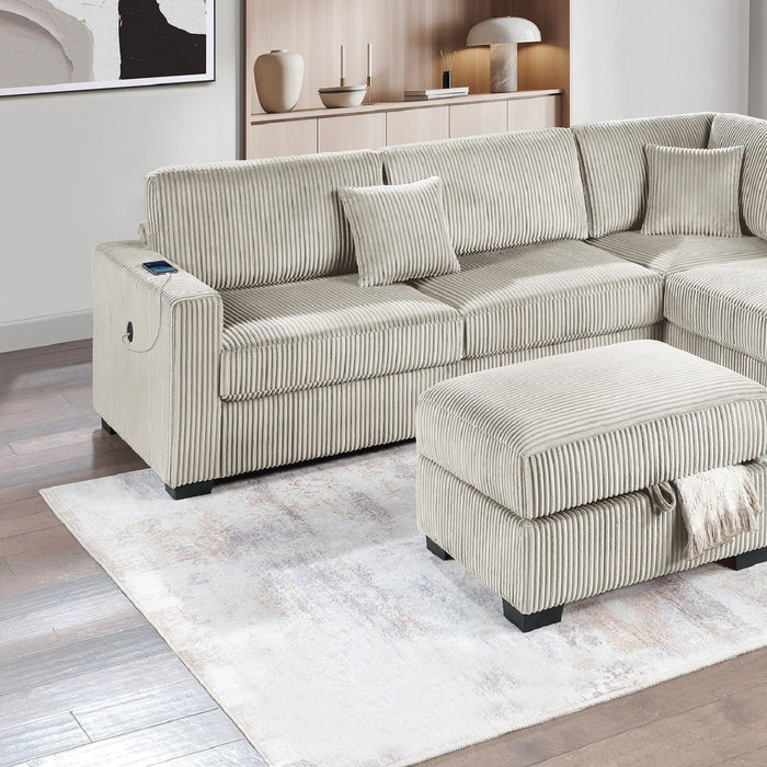 3 Piece Sectional Sofa With Reversible Chaise And USB Storage Ottoman
