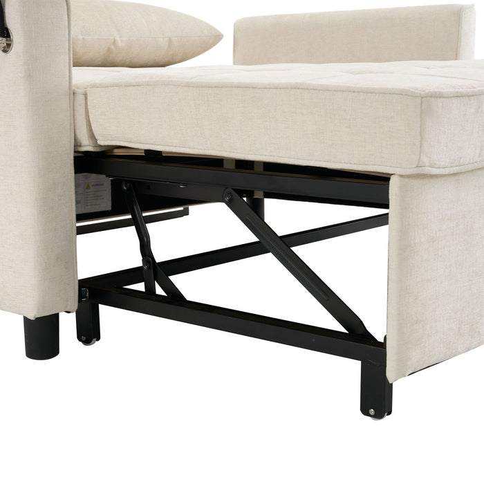 Pull-Out Sleeper Sofa With Reversible Backrest Cushion, Side Pockets, 2 USB Ports And A Phone Holder For Living Room