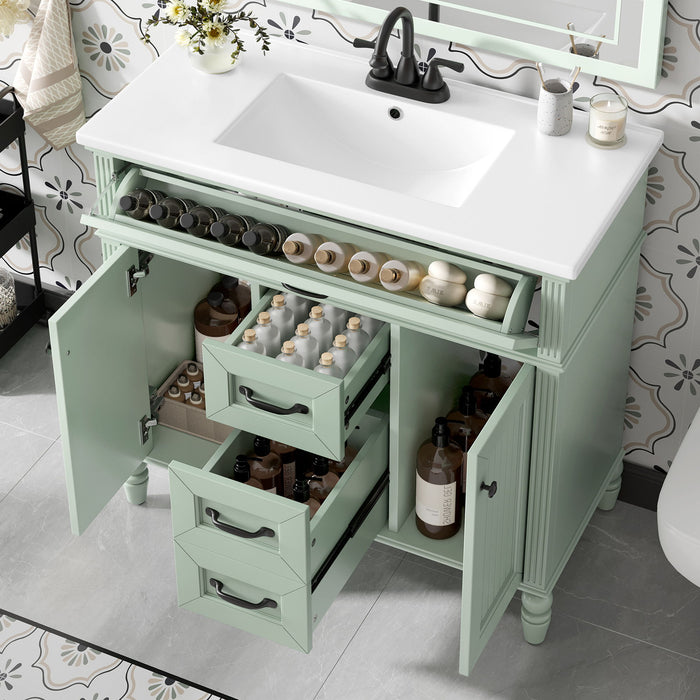 Bathroom Vanity With Sink, Flip-Out Top Drawer, Soft Close Doors, 2 Storage Drawers