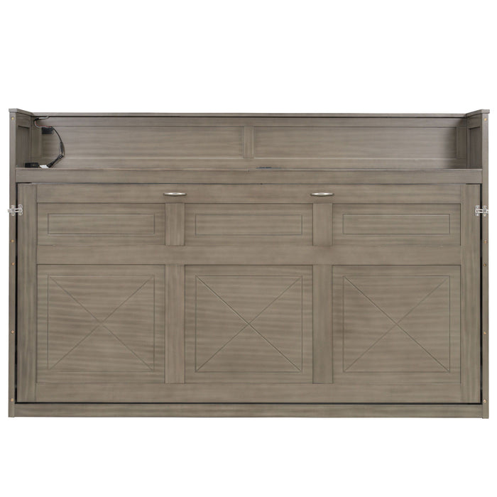 Murphy Bed With Desk, LED Light And USB Charging Station