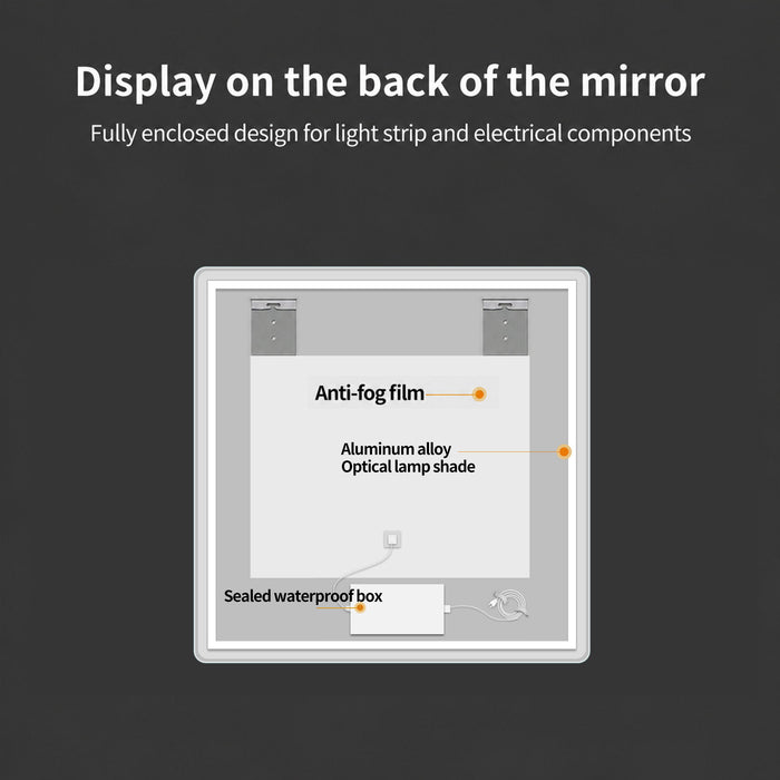 36 X 36 LED Bathroom Mirror With Dimmable Frosted Light Band, 3 Color Temperatures, Anti Fog, Memory & Auto Off - Silver