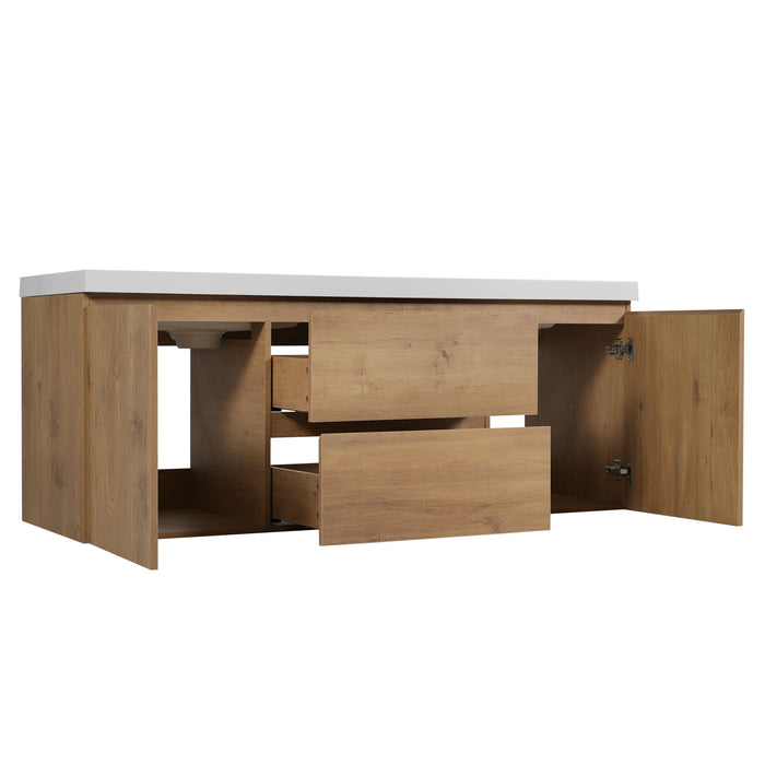 Double Sink Bathroom Vanity, Cabinet & Soft Close Doors, Divided Drawers, Wall Mounted Storage - Wood