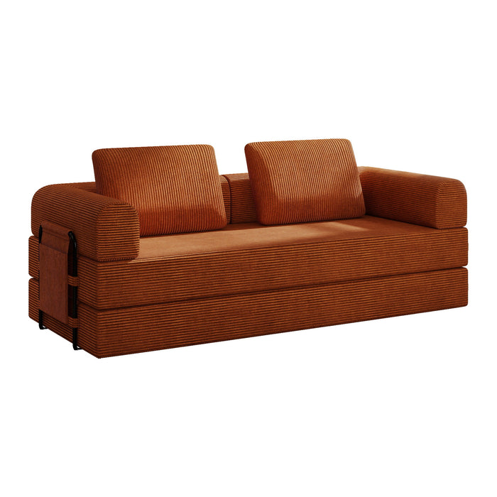 Convertible Sleeper Sofa Bed With Cylindrical Pillow, Fixed Shape Frame