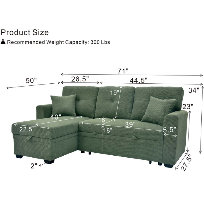 Sleeper Sectional With Pull Out Bed, Reversible Chaise