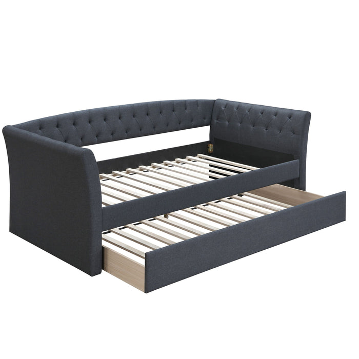 Daybed With Trundle Button Tufted Slat Included - Charcoal