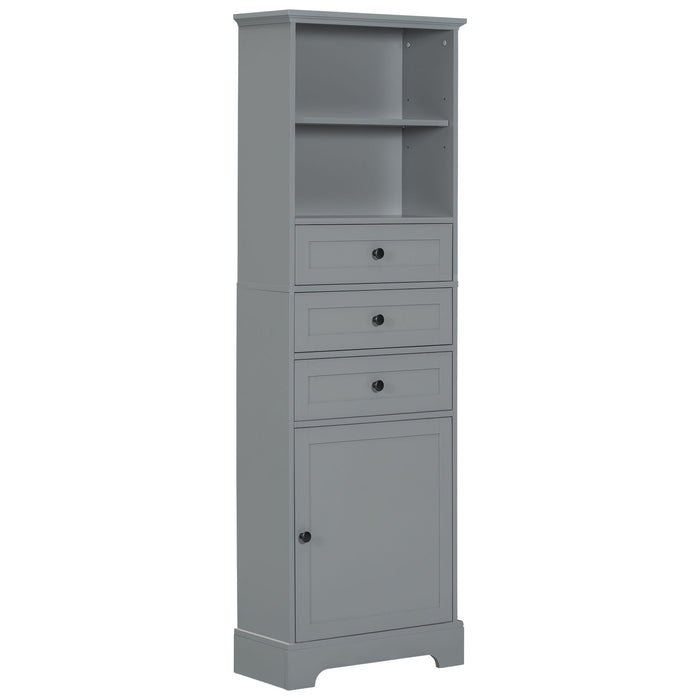Tall Storage Cabinet With 3 Drawers And Adjustable Shelves For Bathroom