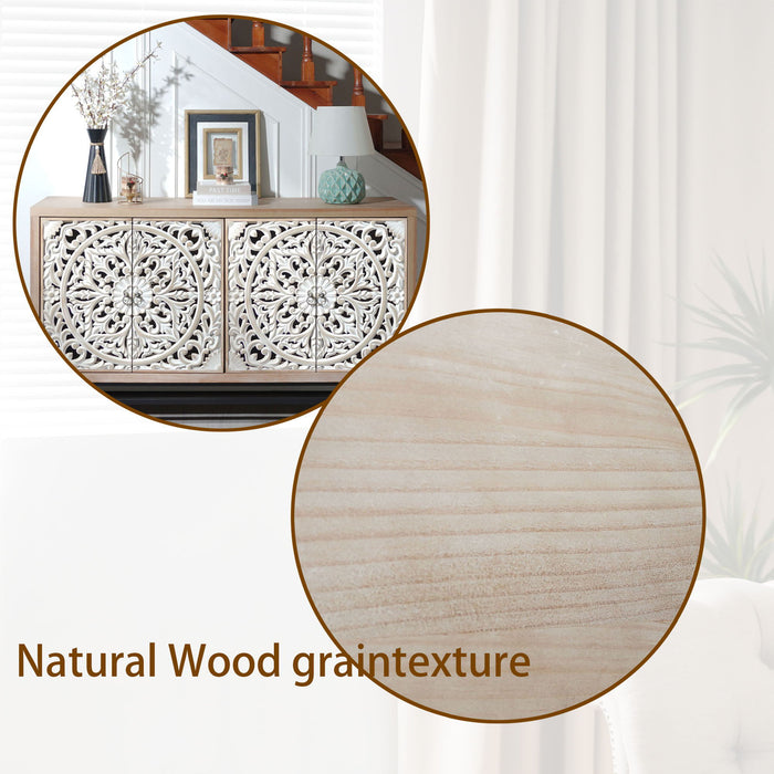 Carved 4 Door Cabinet, Storage Sideboard For Living Room - Multi