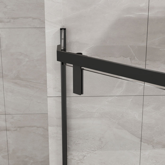 Neo Angle - Frameless Shower Door With White Acrylic Shower Base Combo - Matte Black