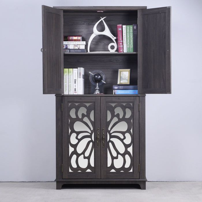 Modern Sideboard Buffet With 4 Mirrored Doors, Adjustable Shelves