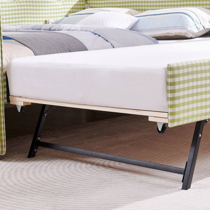 Gingham Daybed With USB Charging Port, Wave-Shaped Design