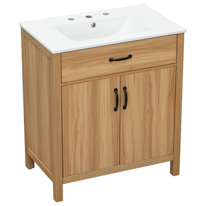Bathroom Vanity With Flip Drawer, 2 Soft Close Doors, Adjustable Shelf And Ceramic Sink