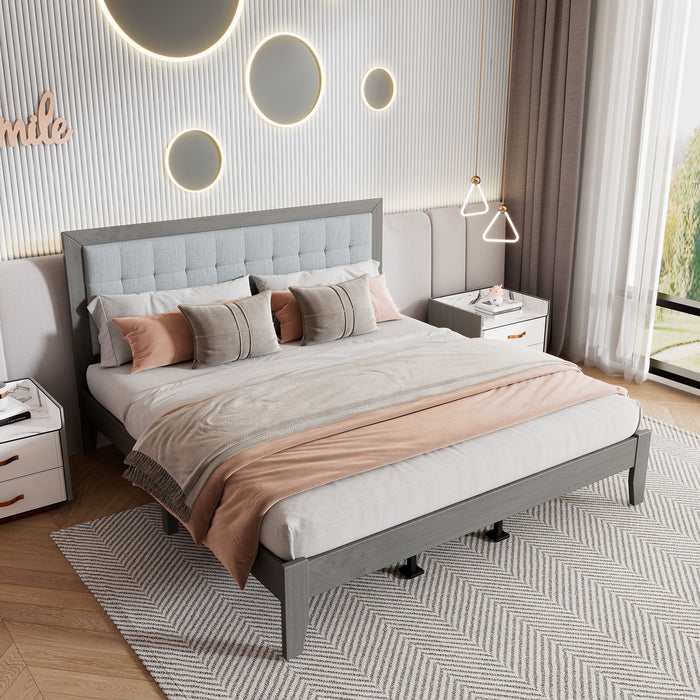Mid Century Modern Platform Bed With Upholstered Headboard