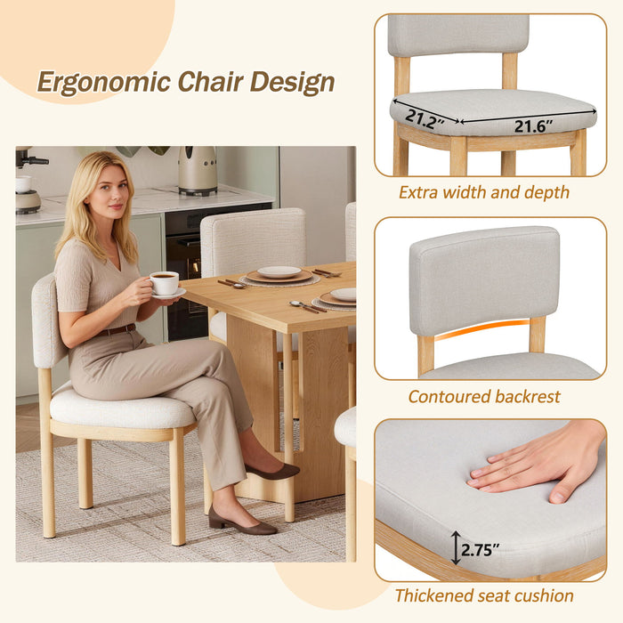 Dining Table Set With 6 Upholstered Chairs, Rectangular Table With Cutout Legs