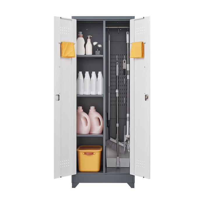 Lockers With Locking Doors, Adjustable Shelves, High Broom Tool Storage Cabinet