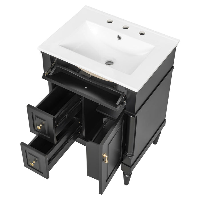Freestanding Bathroom Vanity With Sink, Adjustable Shelf & Flip Drawer