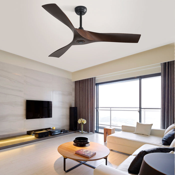 52" Blade Ceiling Fan Without Light, 6 Speed Reversible DC Motor For Living Room, Outdoor Use - Black